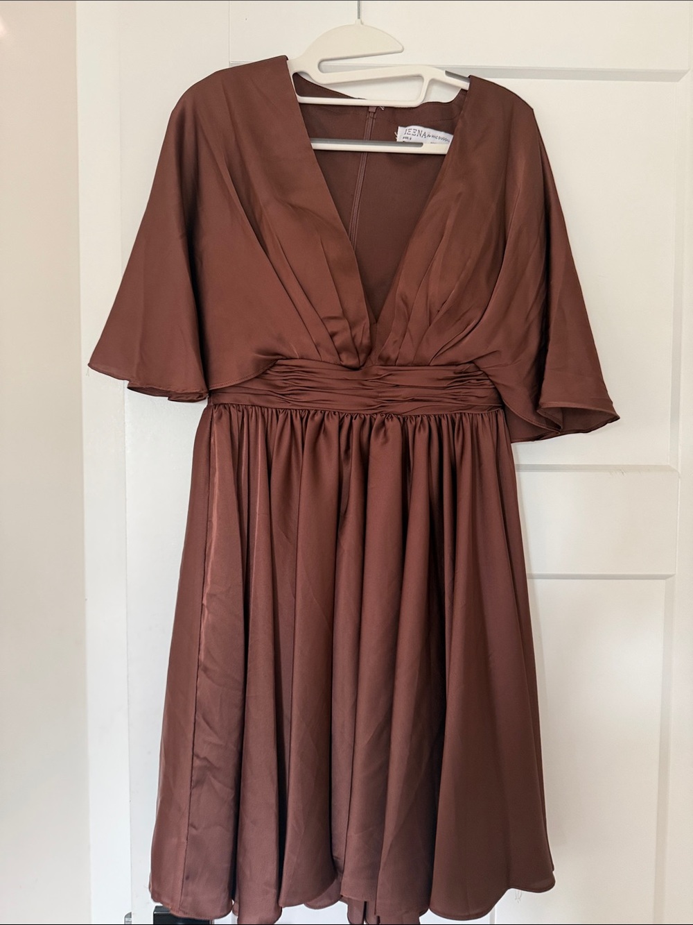 NWT  Brown Deep V Mini Dress